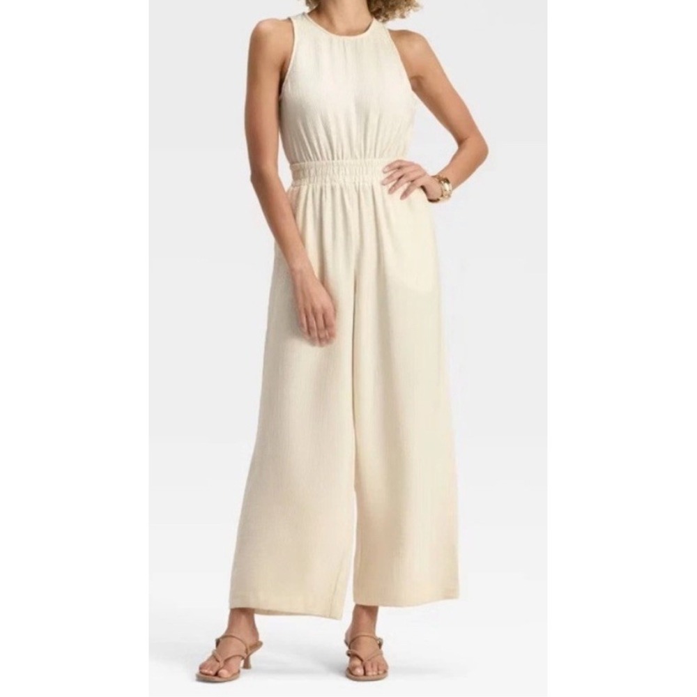 NWT ~ A New Day sz S Cream Modern Gauze Jumpsuit Sleeveless High Neck Ankle